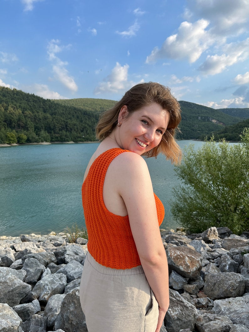 Handmade Crochet Crop Top, Double Sided Cotton Tank, Beachwear Bralette